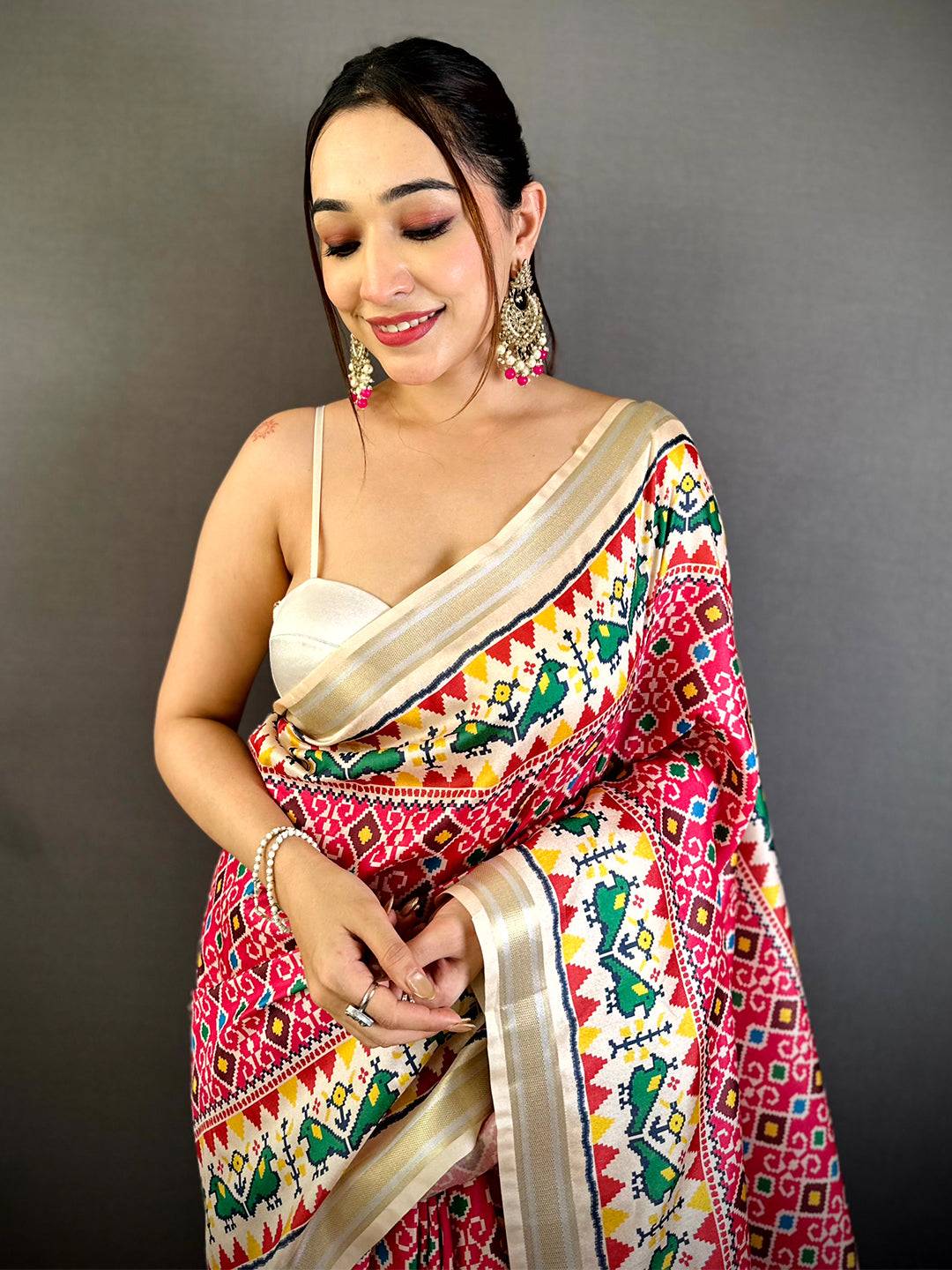 Pink Soft Kanchi Silk Patola Weave Saree
