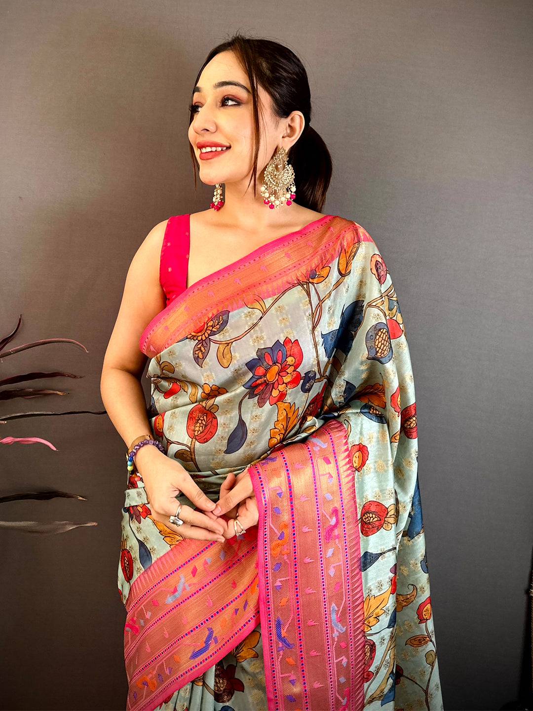 Aqua Paithani Border Kora Tissue Saree