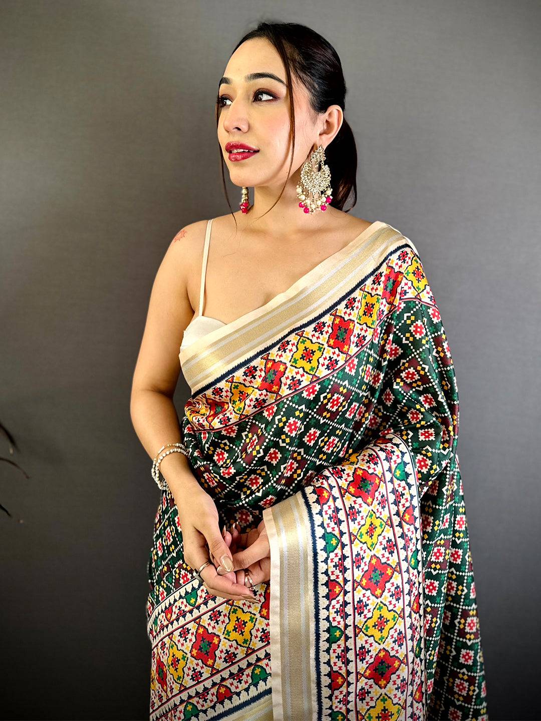 Green Ethnic Digital Ikkat Kanchi Saree
