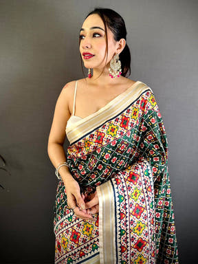 Green Ethnic Digital Ikkat Kanchi Saree