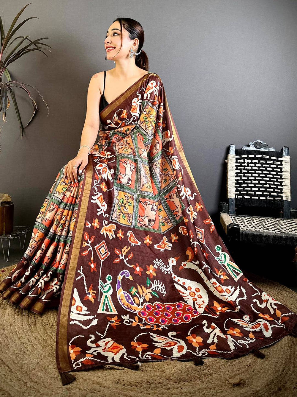 Opulent Ghicha Tussar Pen Kalamkari Saree