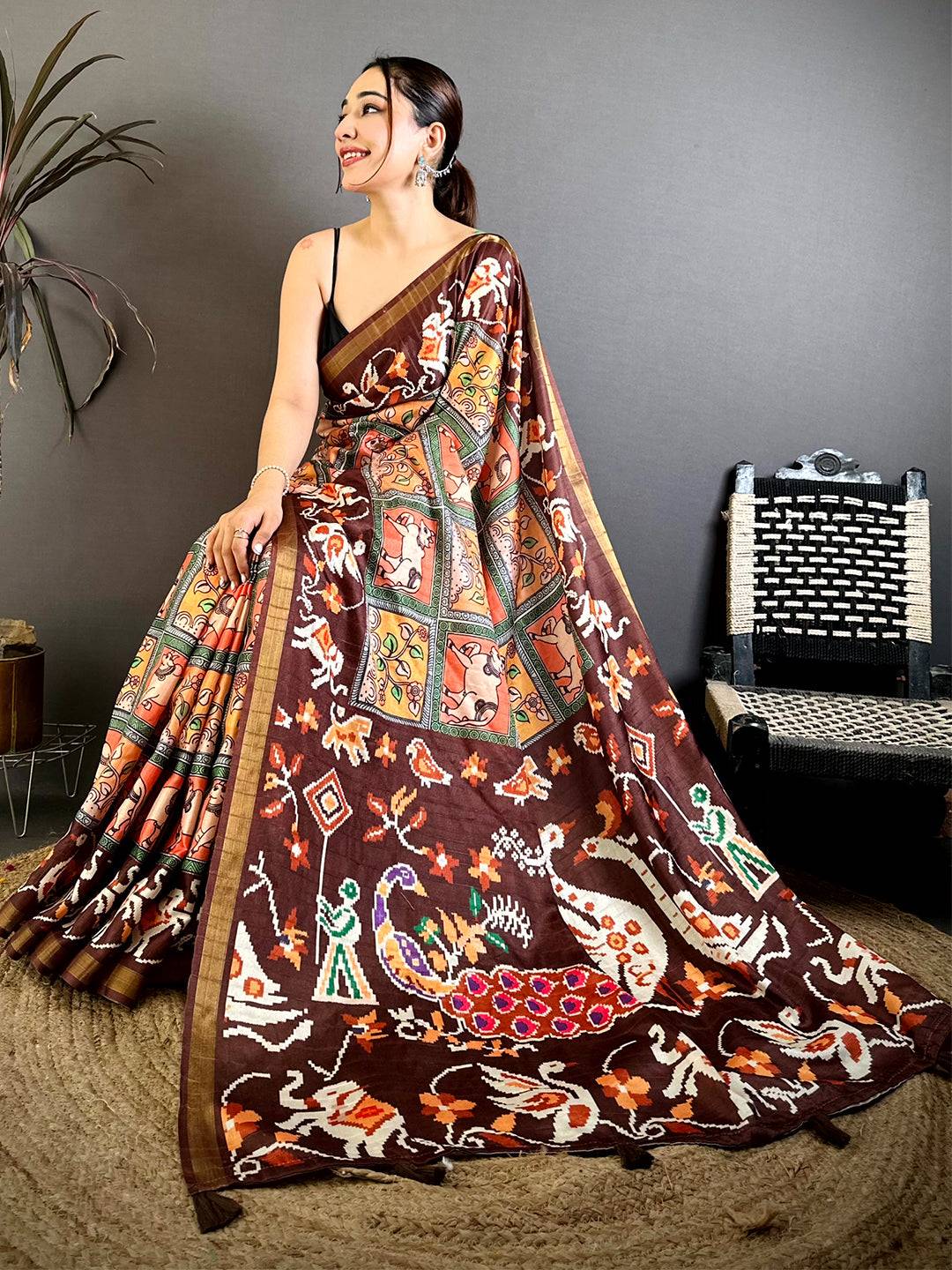 Opulent Ghicha Tussar Pen Kalamkari Saree