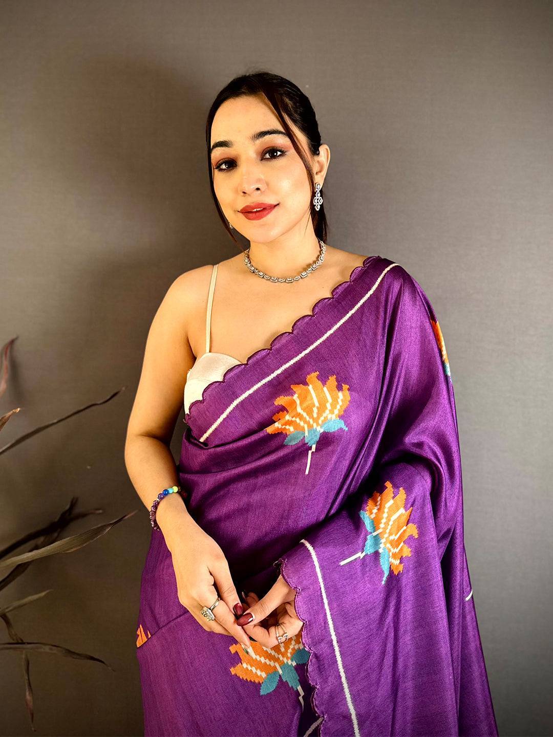 Classic Purple Tussar Thread Work Saree