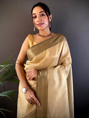 Gold Banarasi Tissue Silk Butti Design Saree