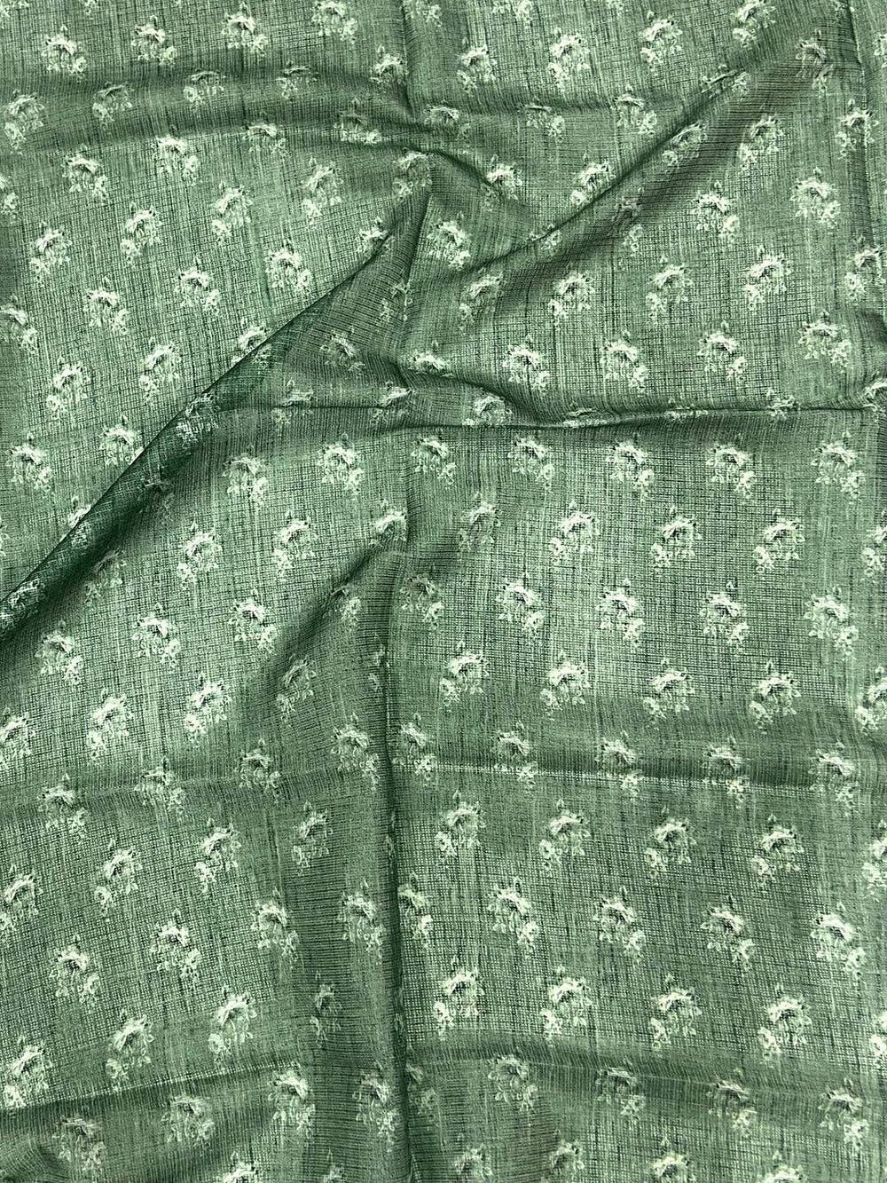 Sage Green Kota Doriya Floral Cut Work Saree