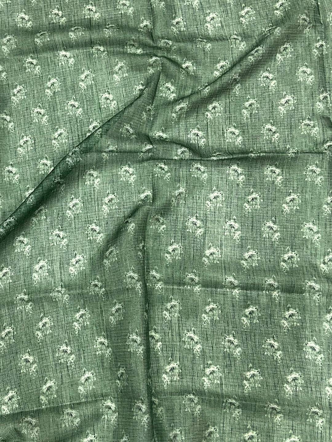 Sage Green Kota Doriya Floral Cut Work Saree