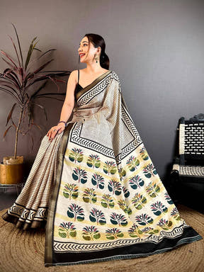 Classic Black Checks Soft Tussar Saree