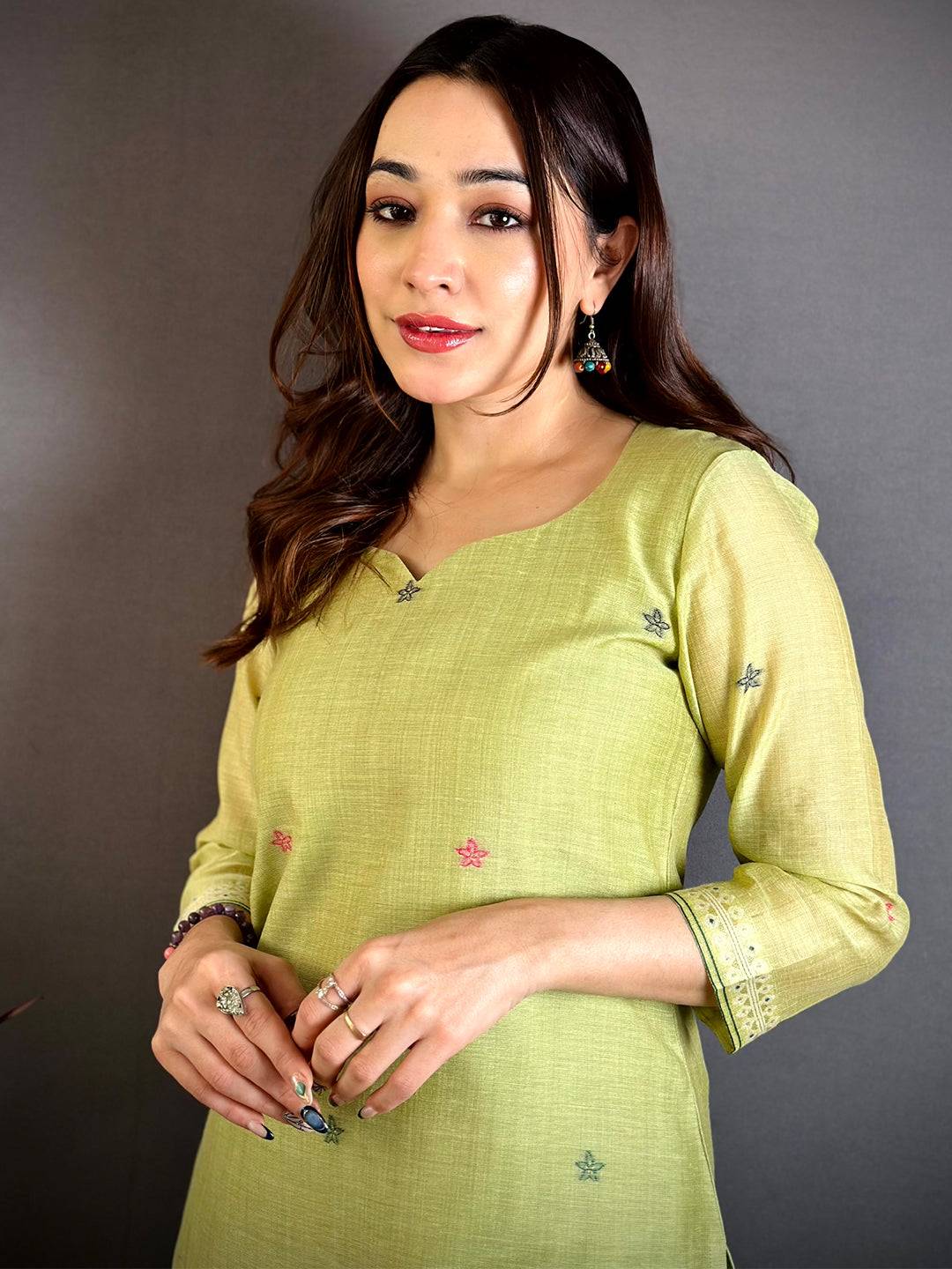 Lime Green Hand Embroidered Suit Set
