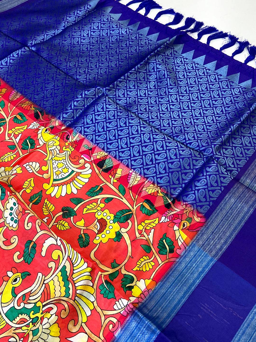 Red Banarasi Silk Peacock Floral Saree