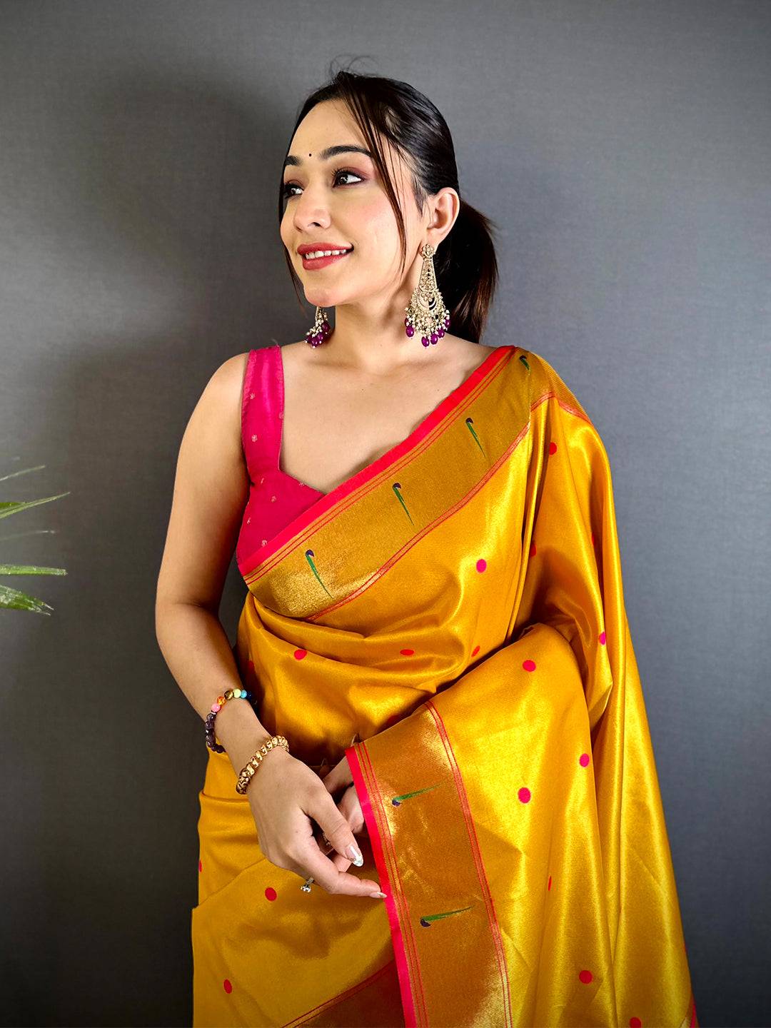 Yellow Glass Tissue Yevla Paithani Saree


