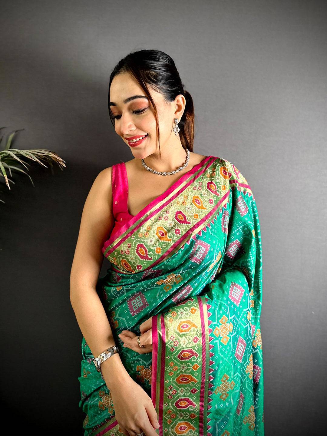 Sky Soft Silk Saree With Patola Weaving

