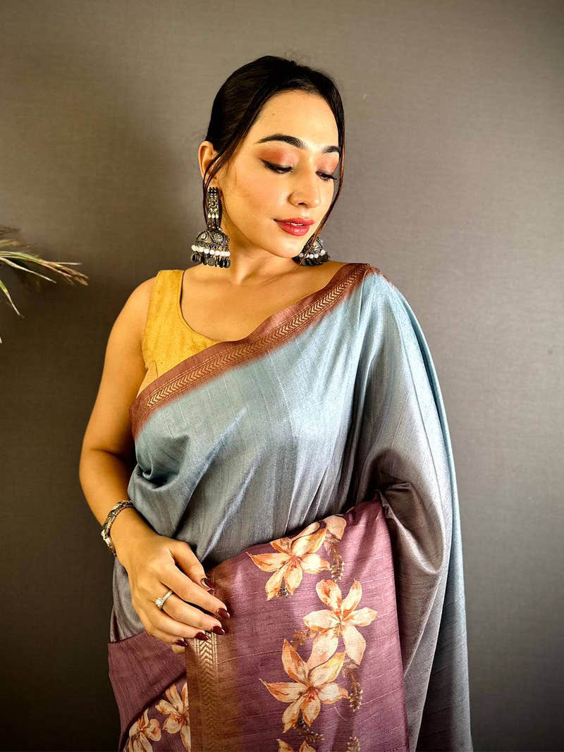 Dual Tone Soft Tussar Ghicha Saree