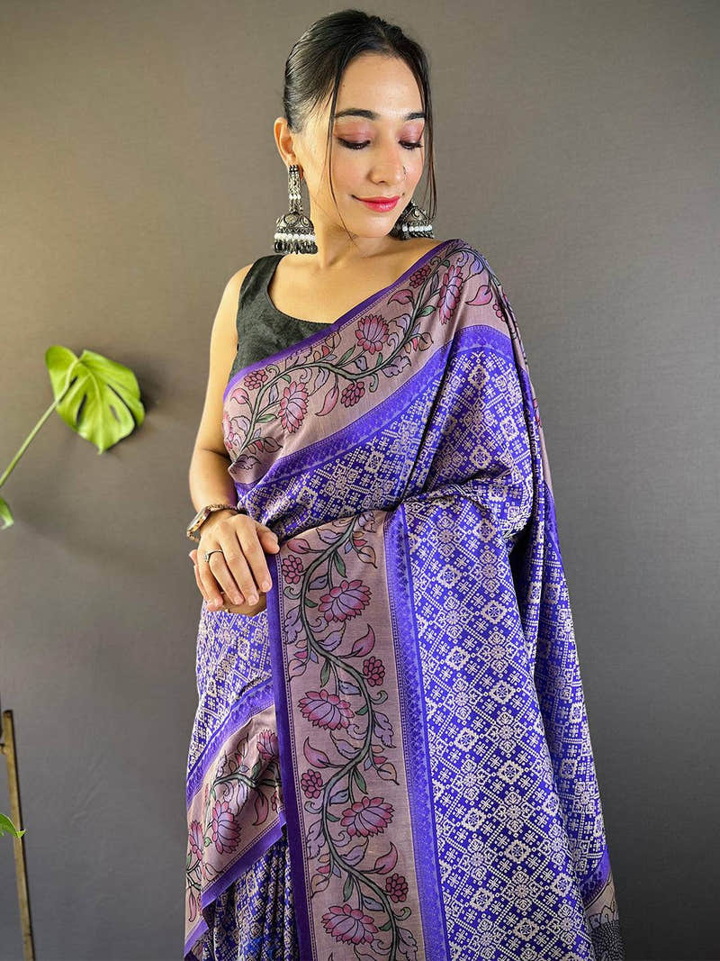 Violet Patola And Kalamkari Fusion Saree