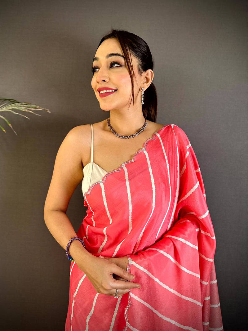 Heritage Stone Work Chinnon Leheriya Saree
