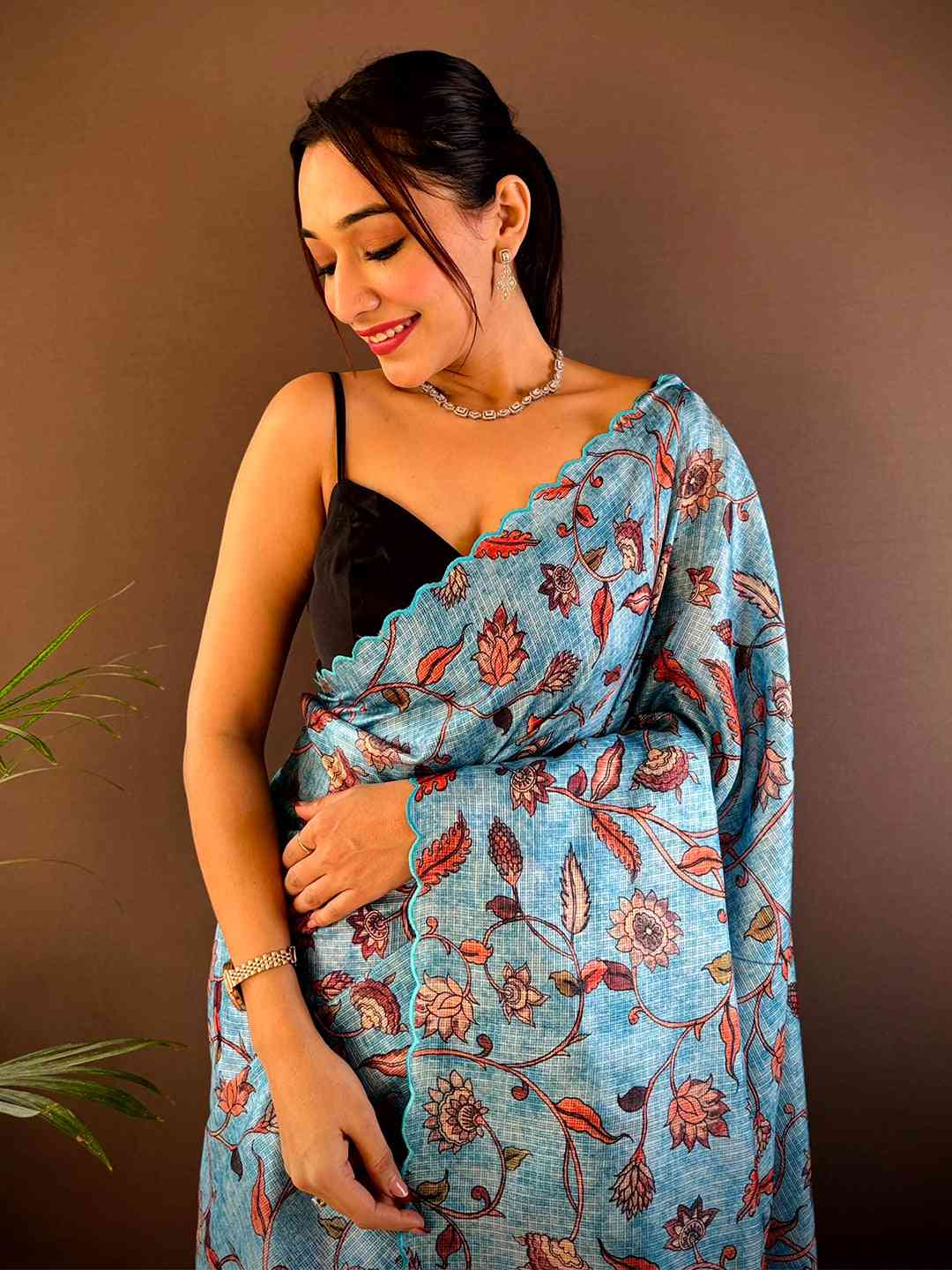 Blue Kota Doriya Kalamkari Saree