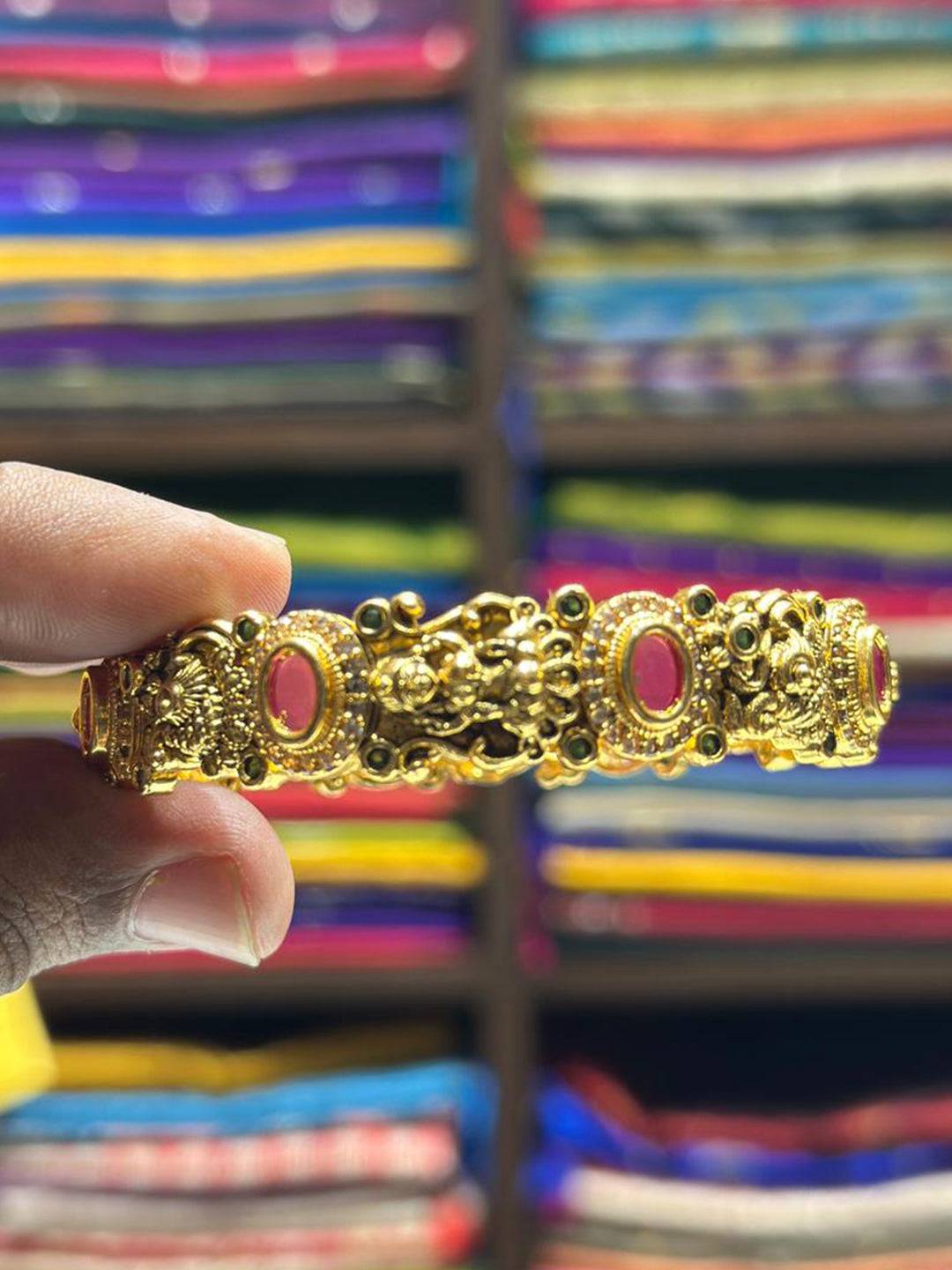 Floral Bird Antique Gold Finish Bangle