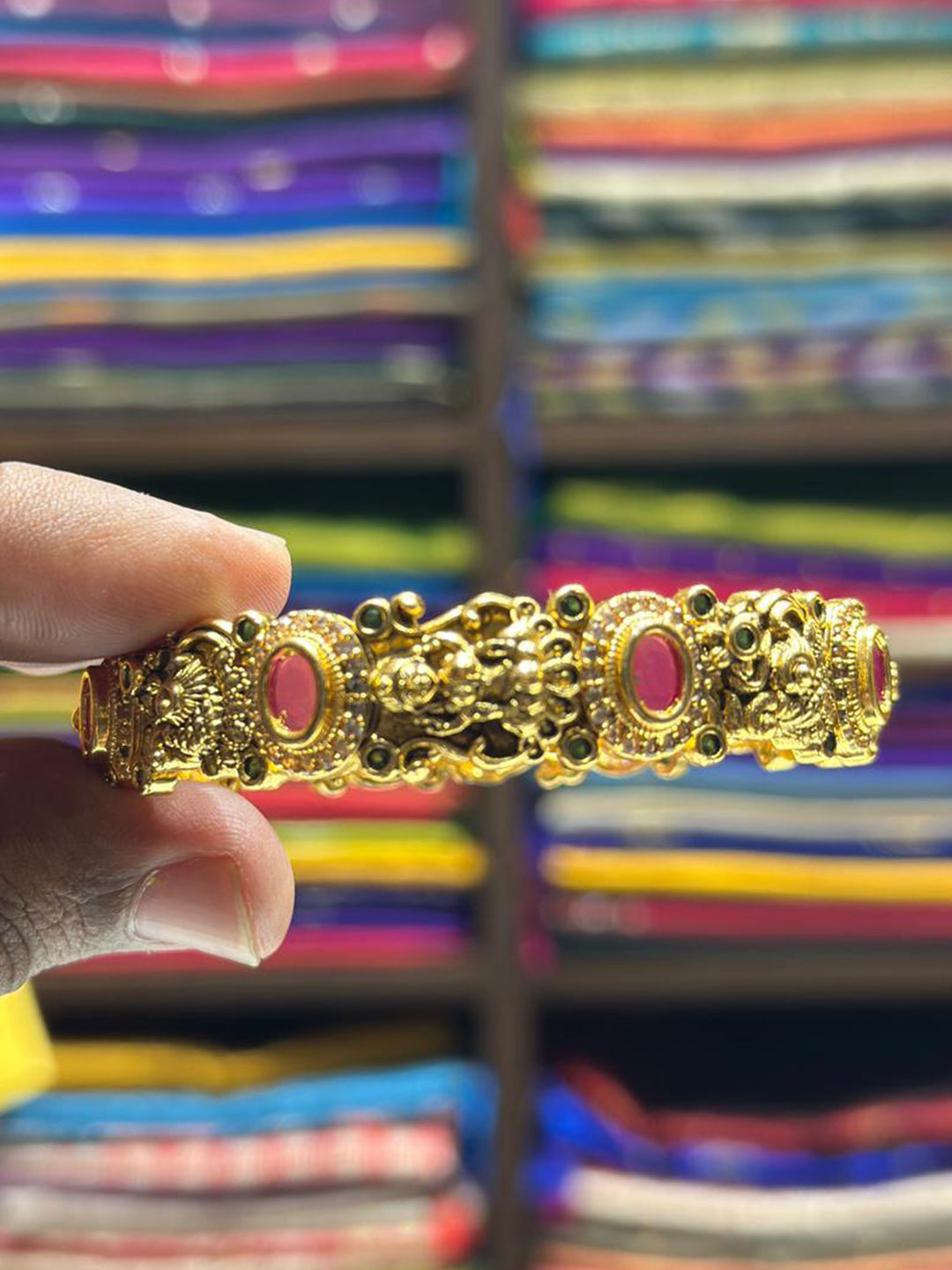 Floral Bird Antique Gold Finish Bangle