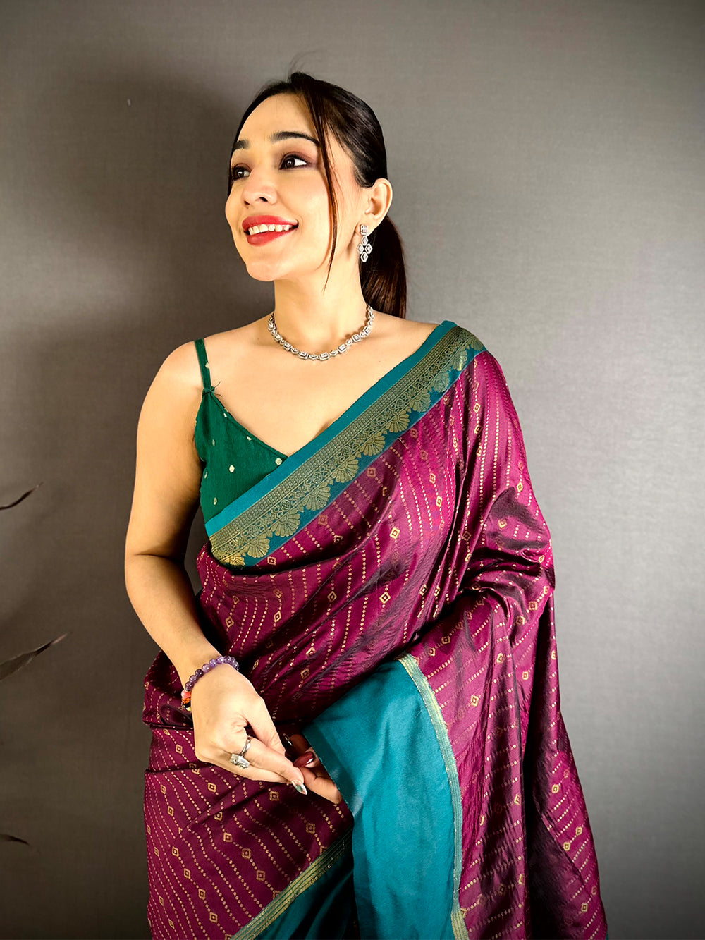 Wine Satin Bentex Border Soft Silk Saree