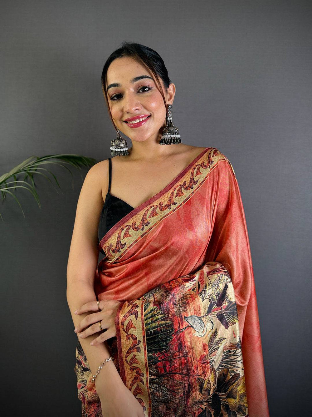 Red Soft Dola Silk Printed Saree