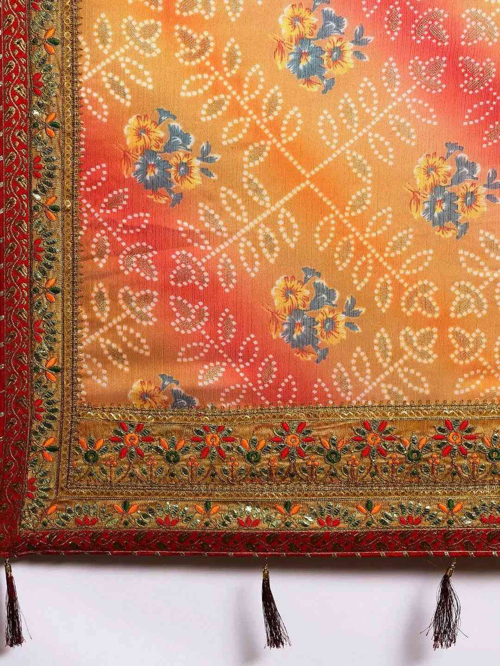 Poly Chiffon Foil & Bandhej Print Festive Saree