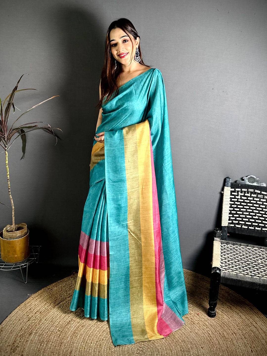 Radiant Ghicha Stripe Digital Tussar Saree