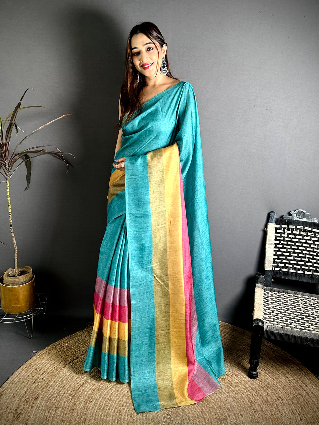 Radiant Ghicha Stripe Digital Tussar Saree