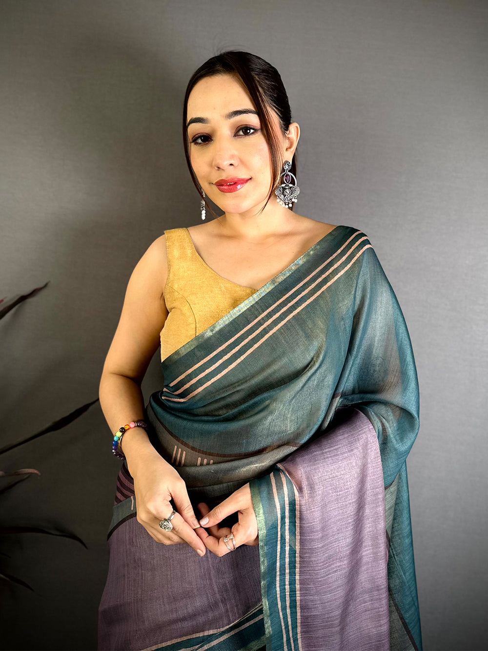 Ethereal Geometric Linen Chanderi Saree