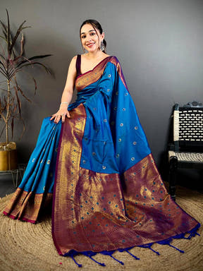 Exclusive Gold Woven Pallu Contrast Border Saree

