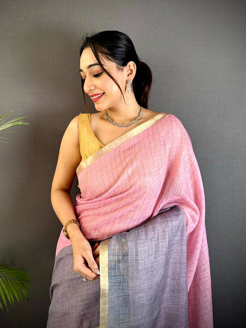 Majestic Linen 90 Zari Check Saree


