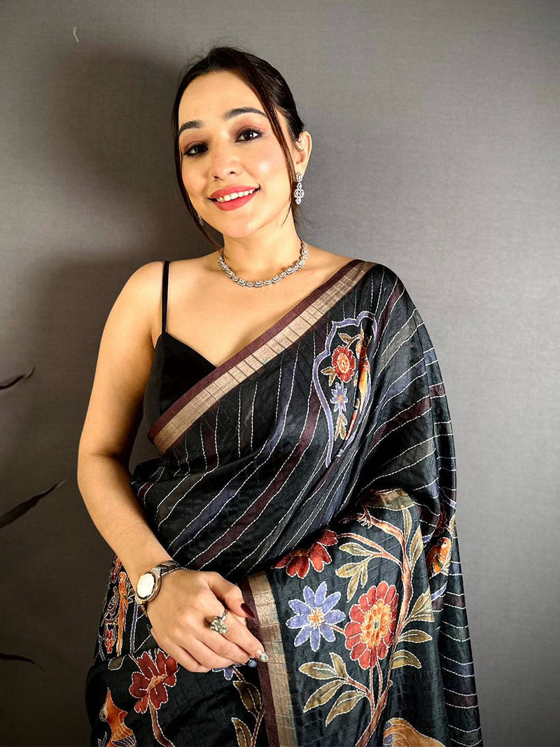 Majestic Tussar Digital Katha Saree
