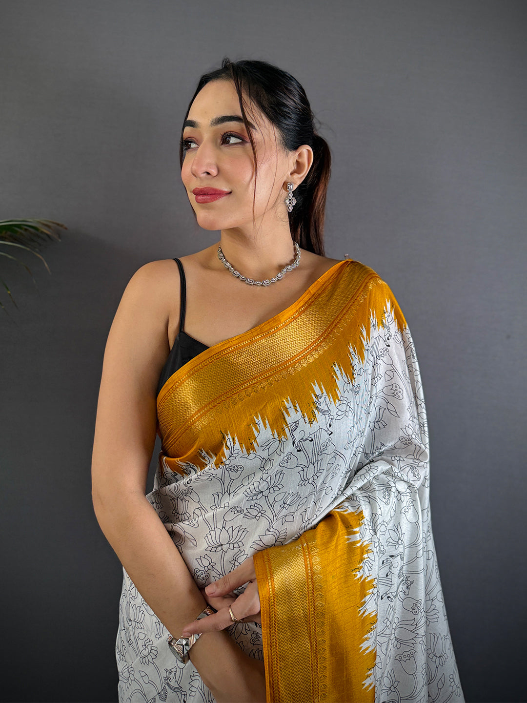 Traditional Pen Kalamkari Dola Silk Saree