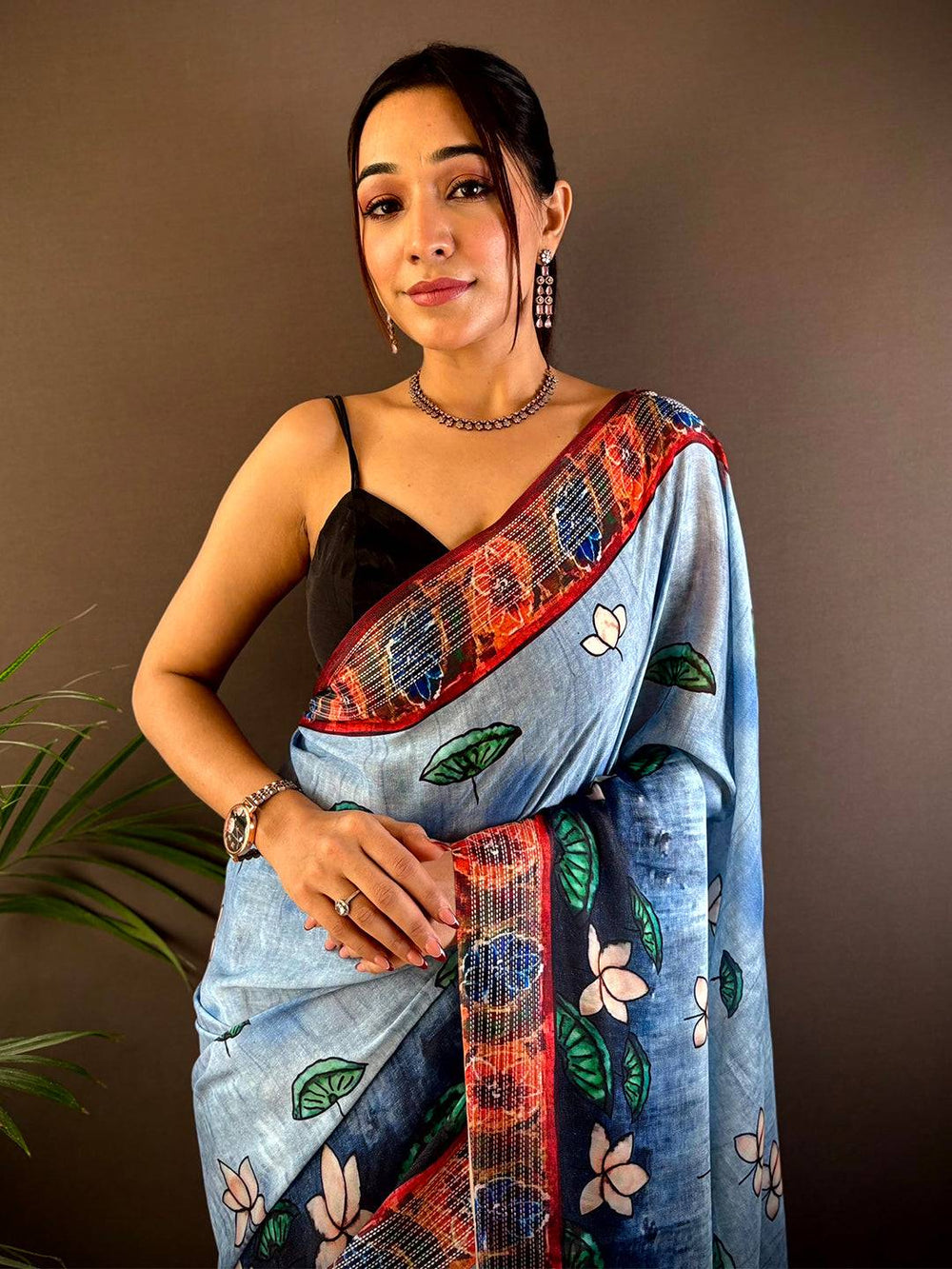 Blue Georgette Pichwai Print Saree