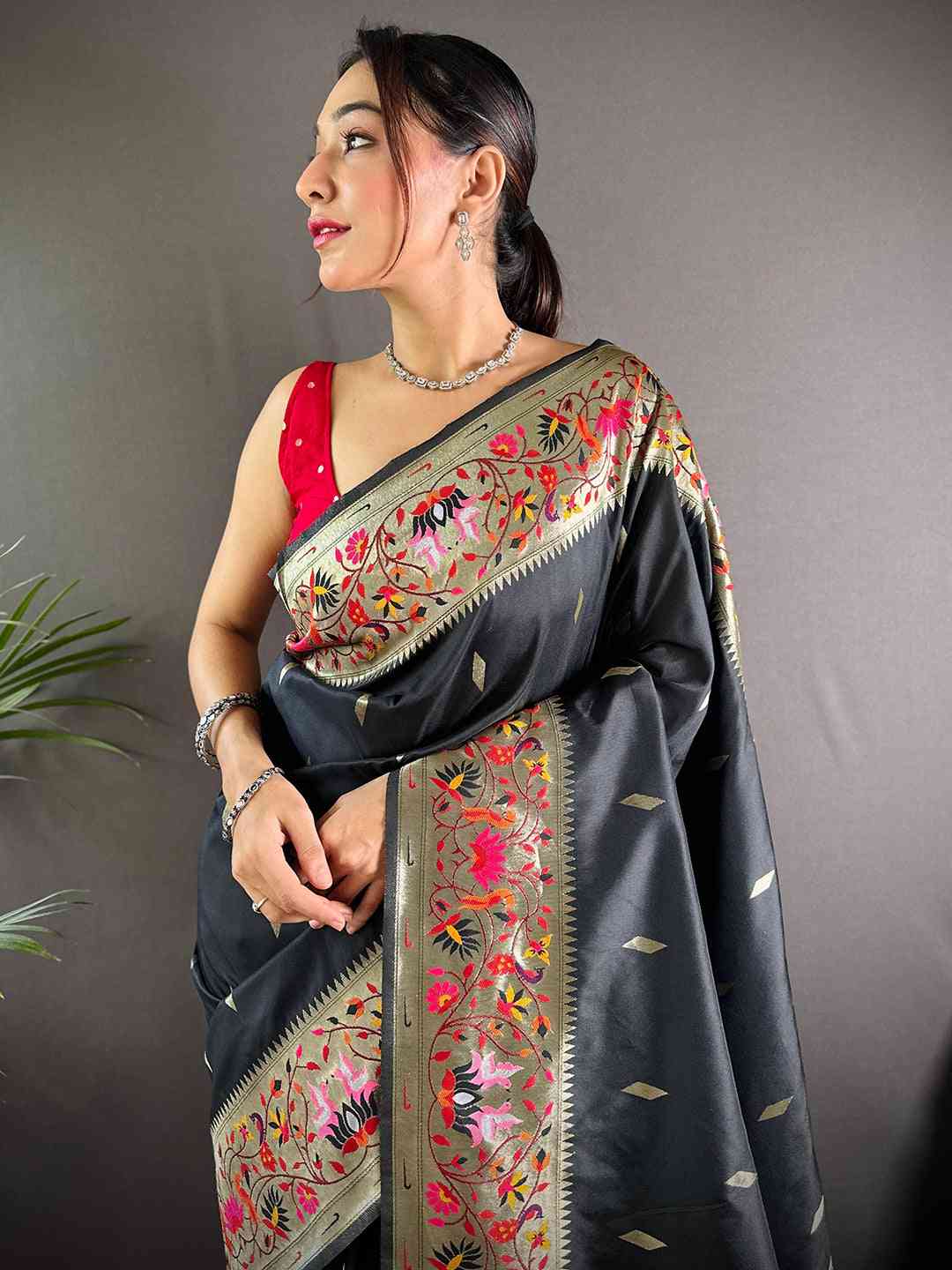 Black Yevla Paithani Meenakari Saree