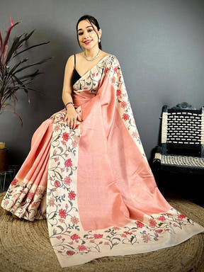 Stylish Floral Border Tussar Saree