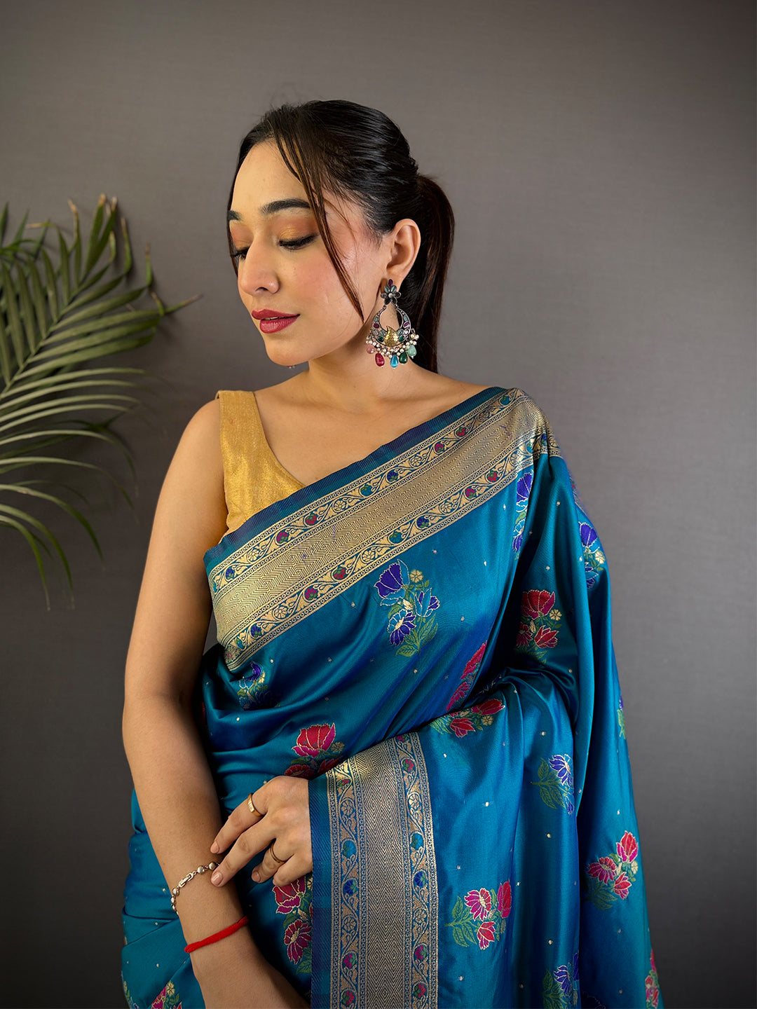Sky Soft Silk Flowerport Minakari Saree