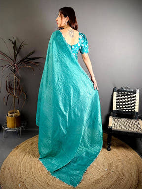 Teal Green Bariq Cutwork Crash Silk Saree