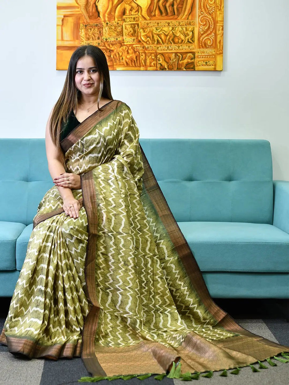 Stylish Tussar Ghicha Silk Saree in Geometric Design