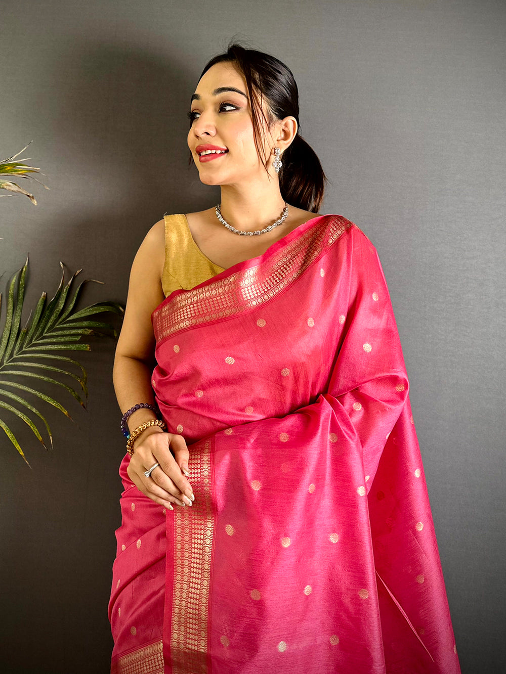 Gajri Minakari Paithani Raw Silk Saree