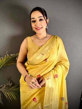 Stylish Minakari Butti Khadi Linen Saree
