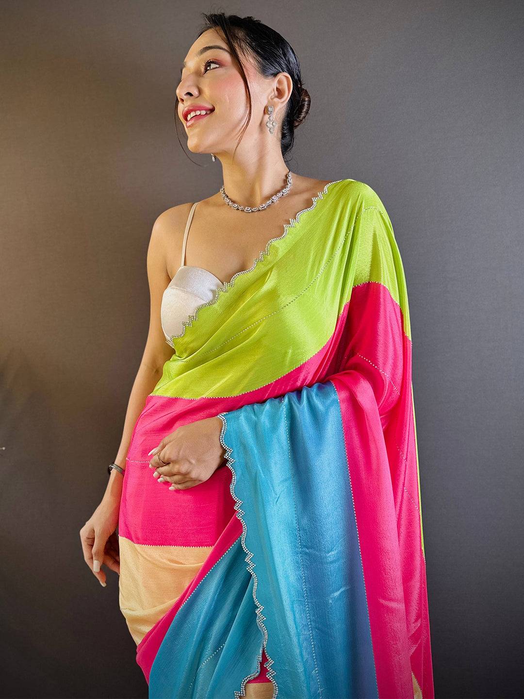 Vibrant Poly Chiffon Stone Work Saree

