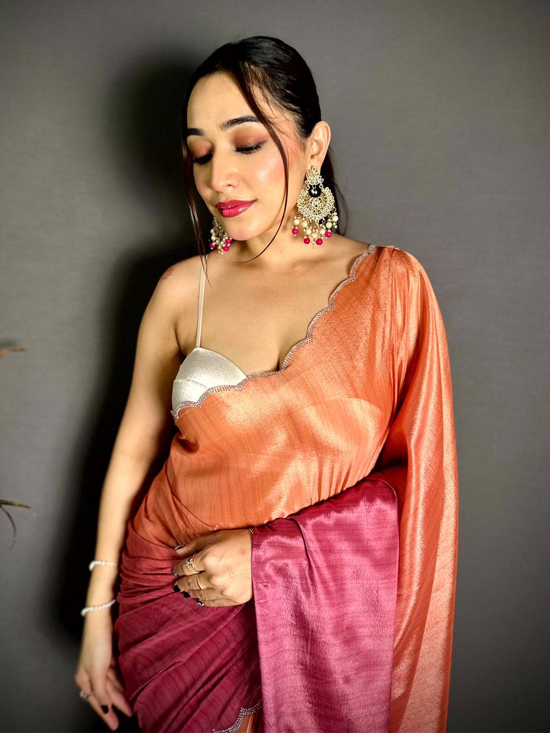 Elegant Ombre Chiffon Diamond Saree
