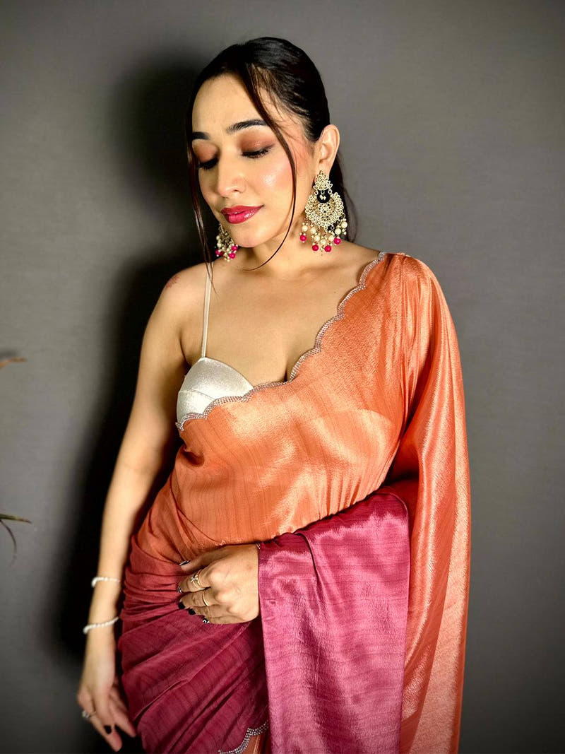 Elegant Ombre Chiffon Diamond Saree