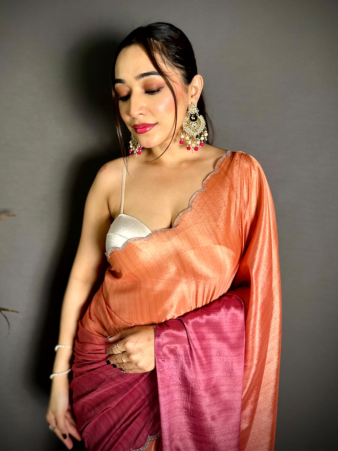 Elegant Ombre Chiffon Diamond Saree