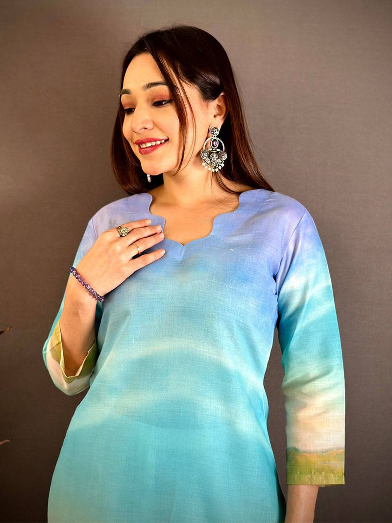 V Wave Neck Mul Cotton Kurti