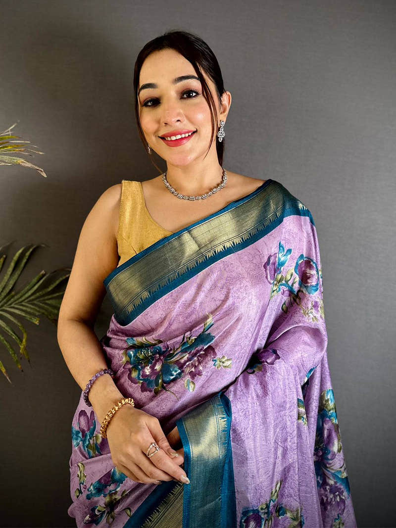 Royal Purple Floral Dola Silk Saree
