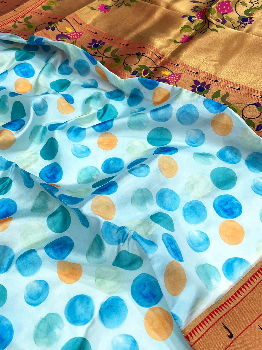 Radiant Sky Blue Paithani Pallu Digital Print Saree