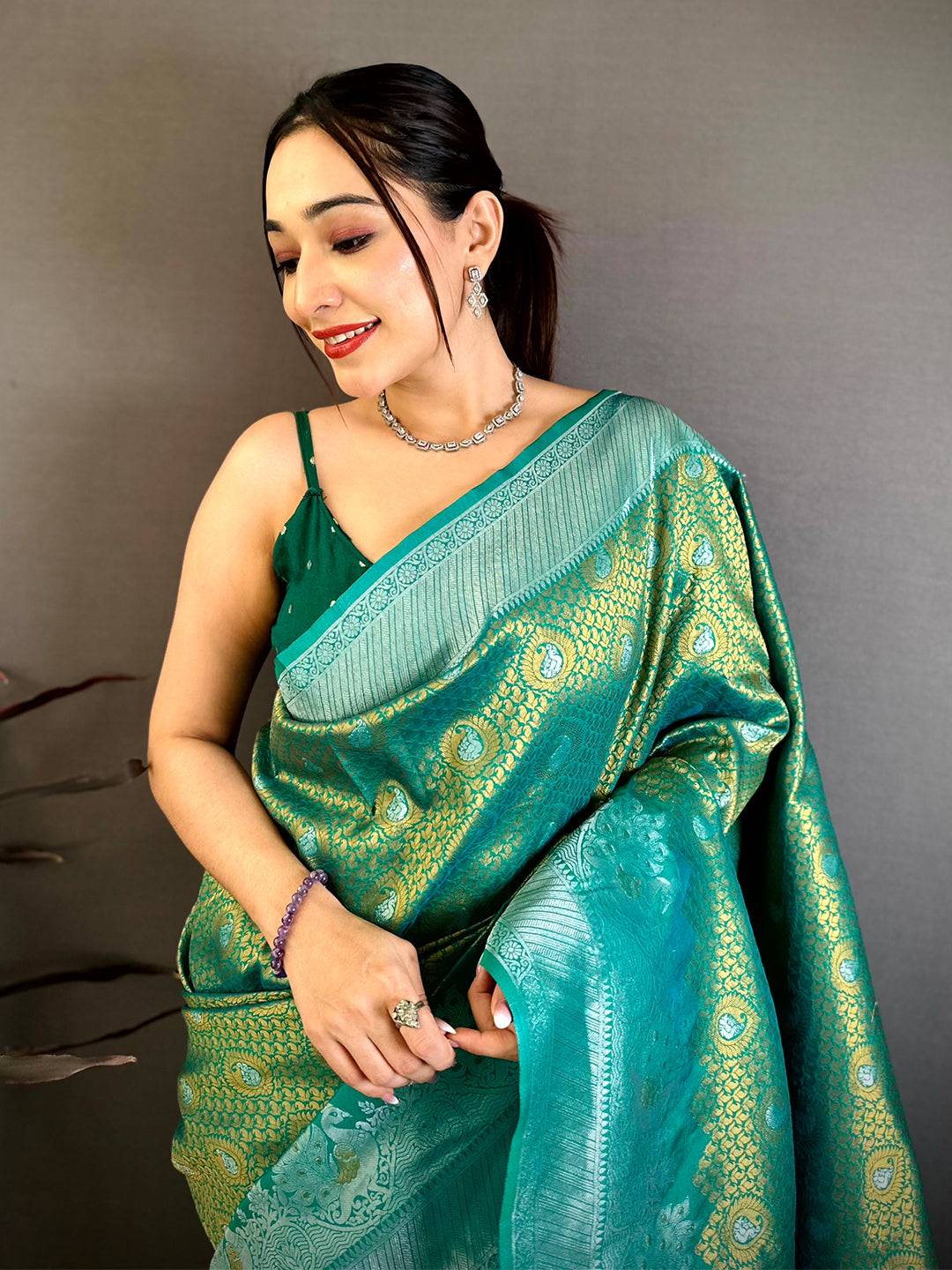 Heritage Teal Gold Zari Kanjivaram Saree