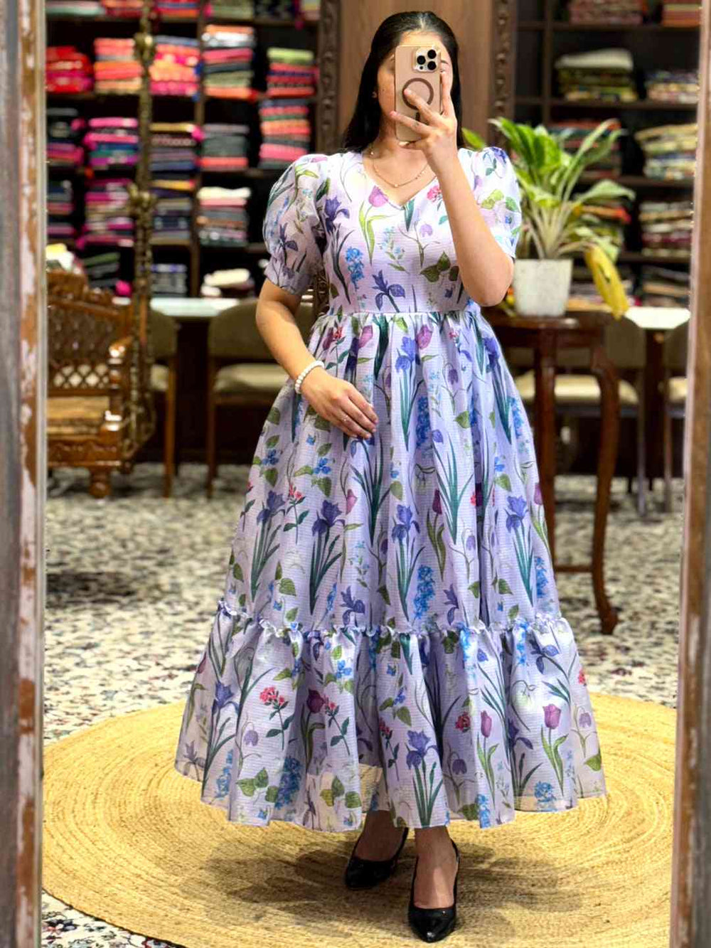 Lavender Floral Print Midi Dress