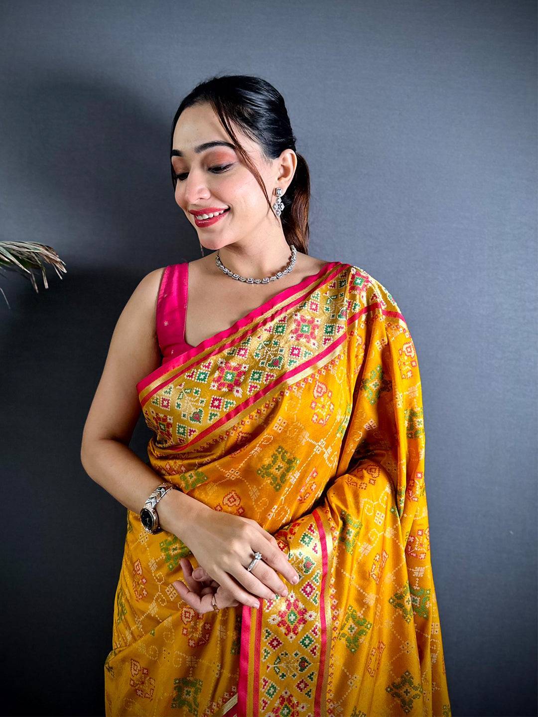 Yellow Pochampally Patola Soft Silk Saree

