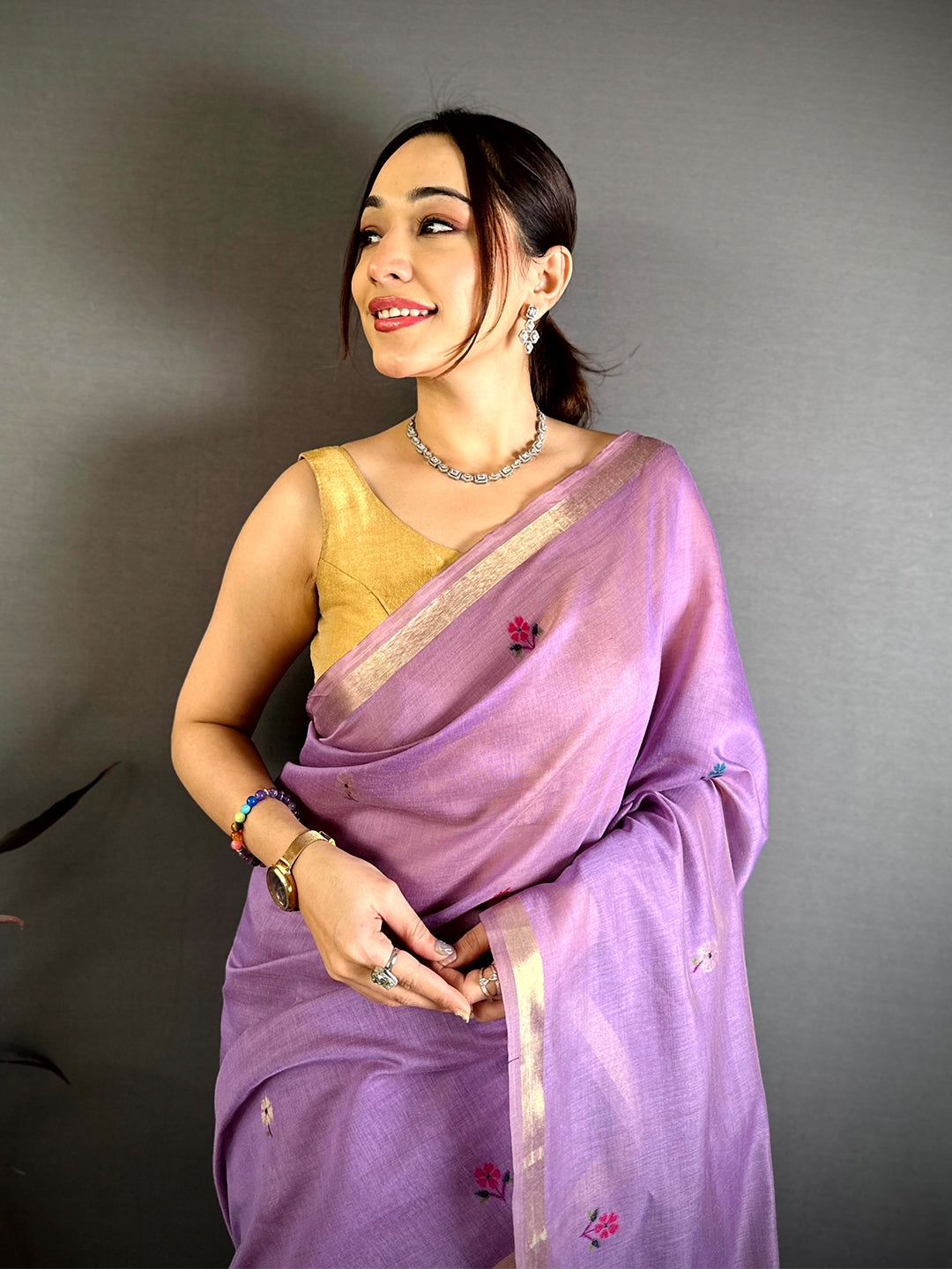 Lavender Minakari Khadi Cotton Saree